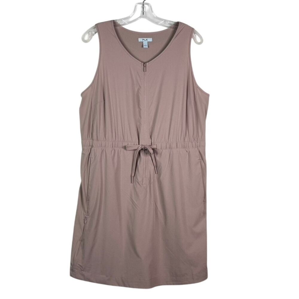 FLX Active Tank Tie Waist Dress Romper Pink Womens Large Athleisure Stretch